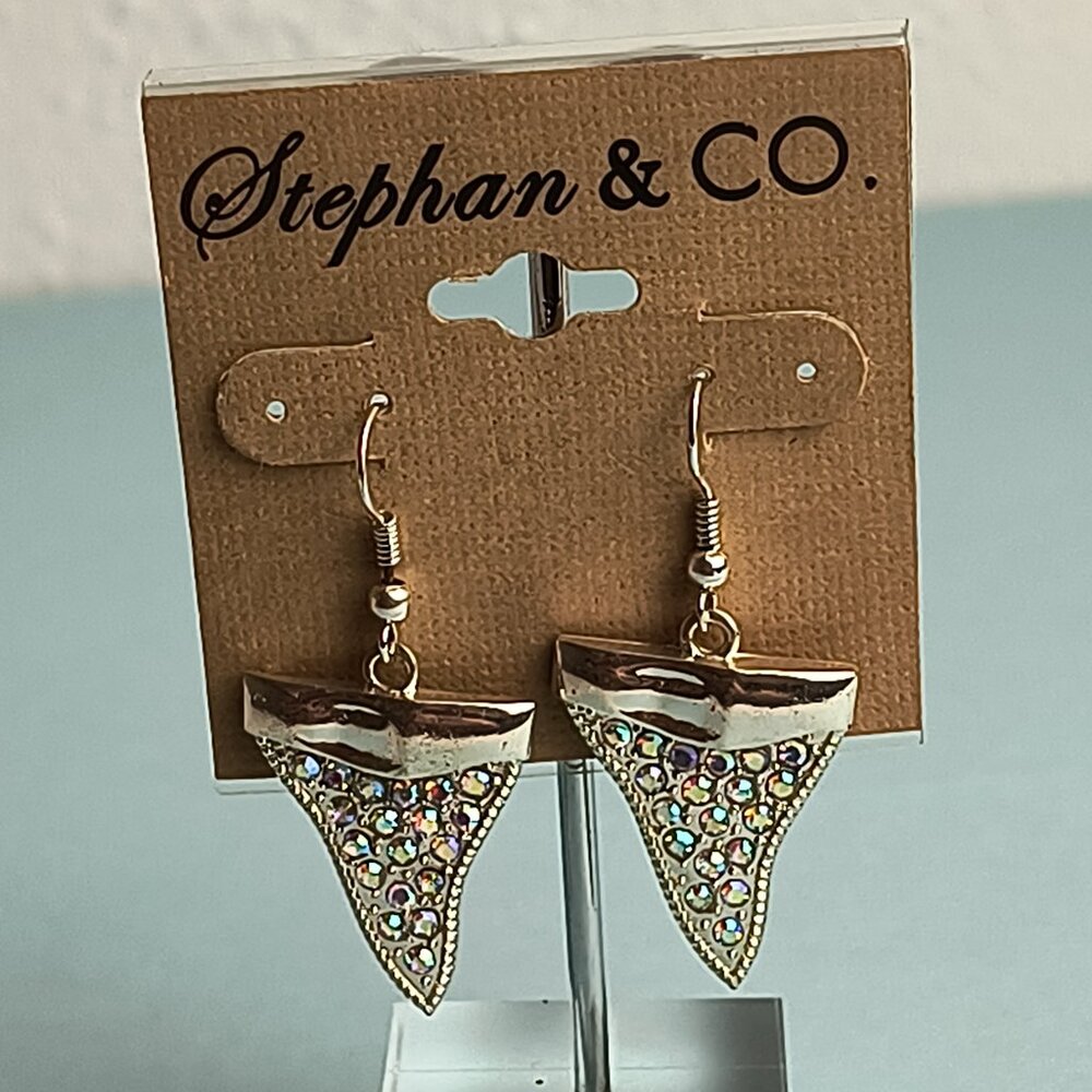 Stephan & Co Casual Dangle Earrings Y2K Silver Tone Metal Rhinestone